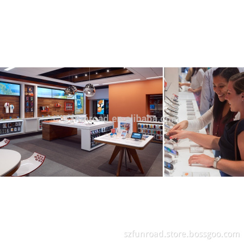 Cell phone wooden countertop displays and glass accessory show counters for mobile phone store decoration